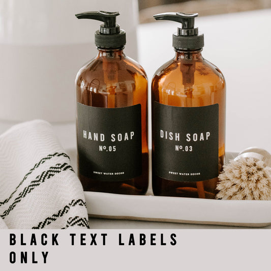 Black Text Labels for Plastic and Glass Dispensers