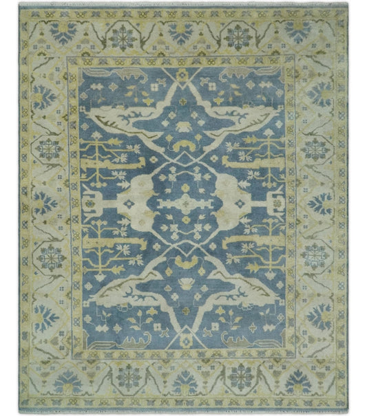 Blue, Ivory and Beige Hand Knotted 8x10 Oriental Oushak  Wool Area Rug | TRDCP1176810