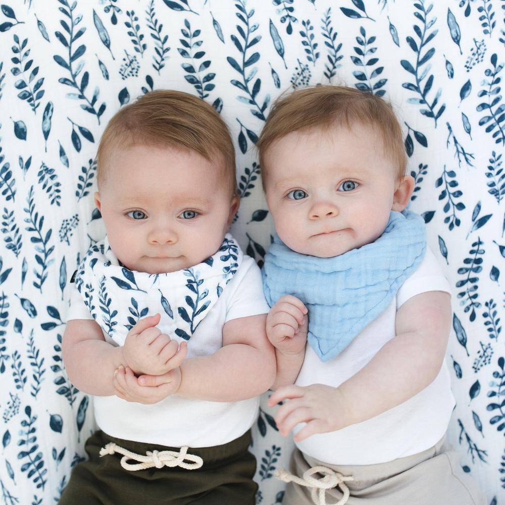 Blue Leaves + Cornflower Bandana Bib Set