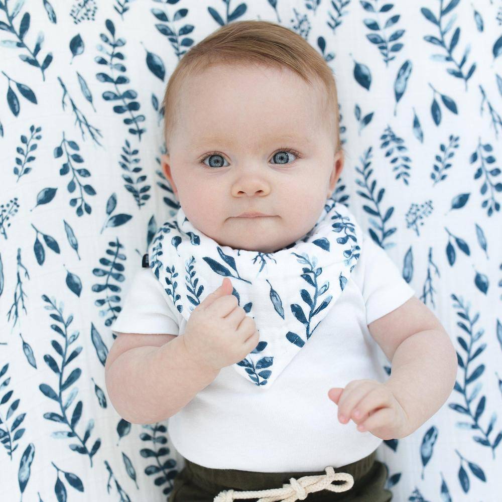 Blue Leaves + Cornflower Bandana Bib Set