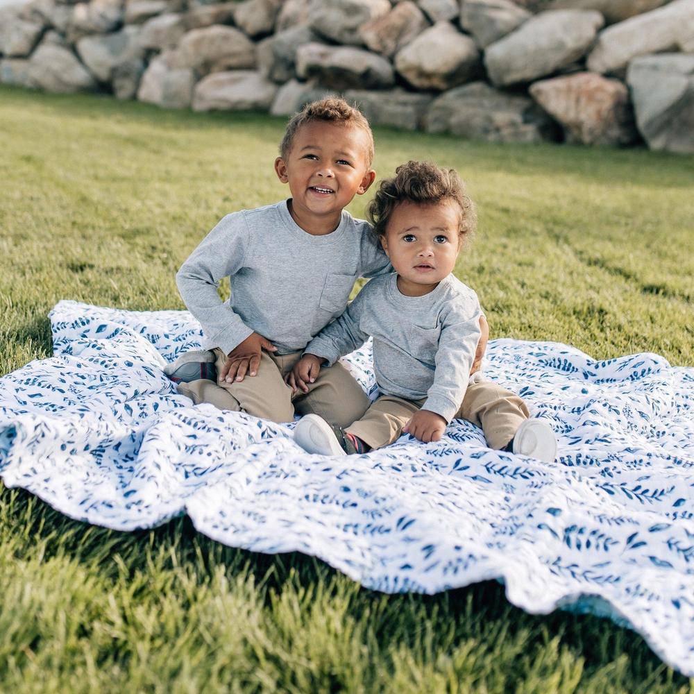 Blue Leaves + Cornflower Classic Muslin Super Snuggle Blanket