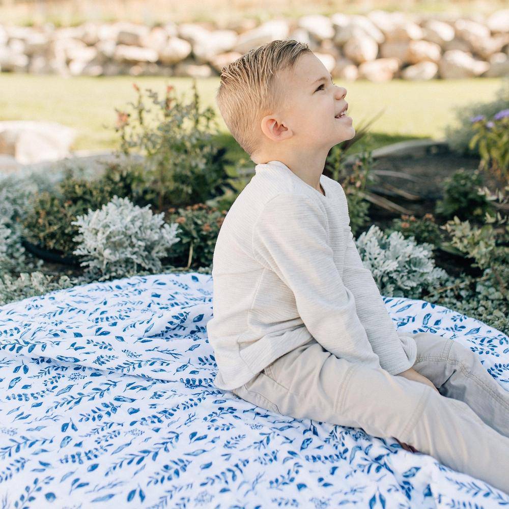 Blue Leaves + Cornflower Classic Muslin Super Snuggle Blanket