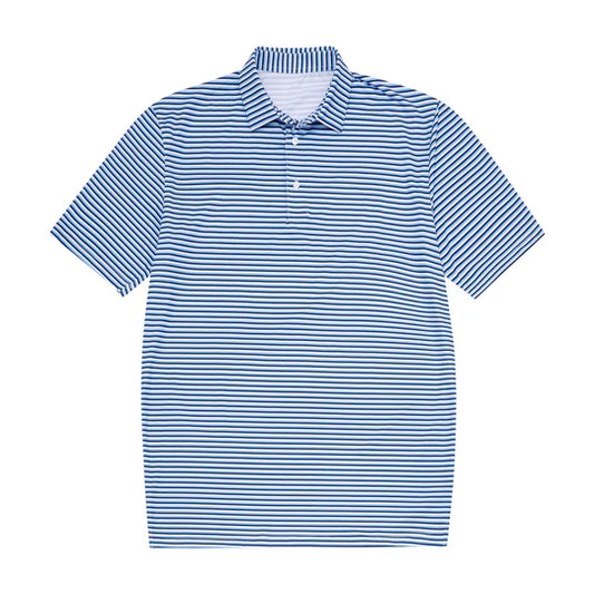 Kids Navy, Light Blue & White Stripe Polo – Classic Boys Performance Shirt