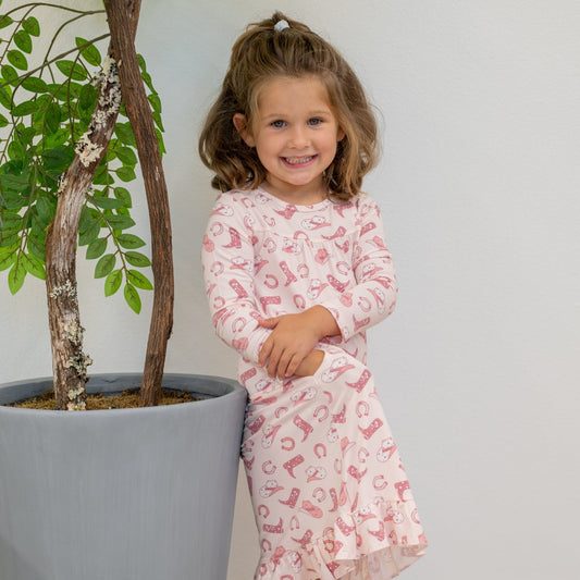 Pink Western Boots Pocket Dress
