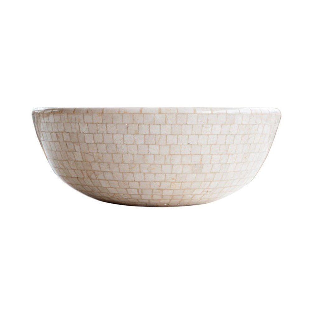 Botticino Marble Natural Stone Round Vessel Sink (D)16" (H)6"