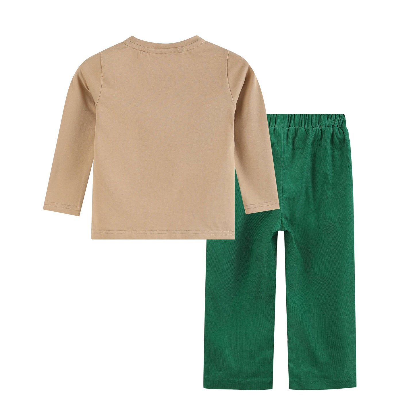 Lil Cactus - Light Brown Christmas Smocked Shirt and Green Corduroy Pants