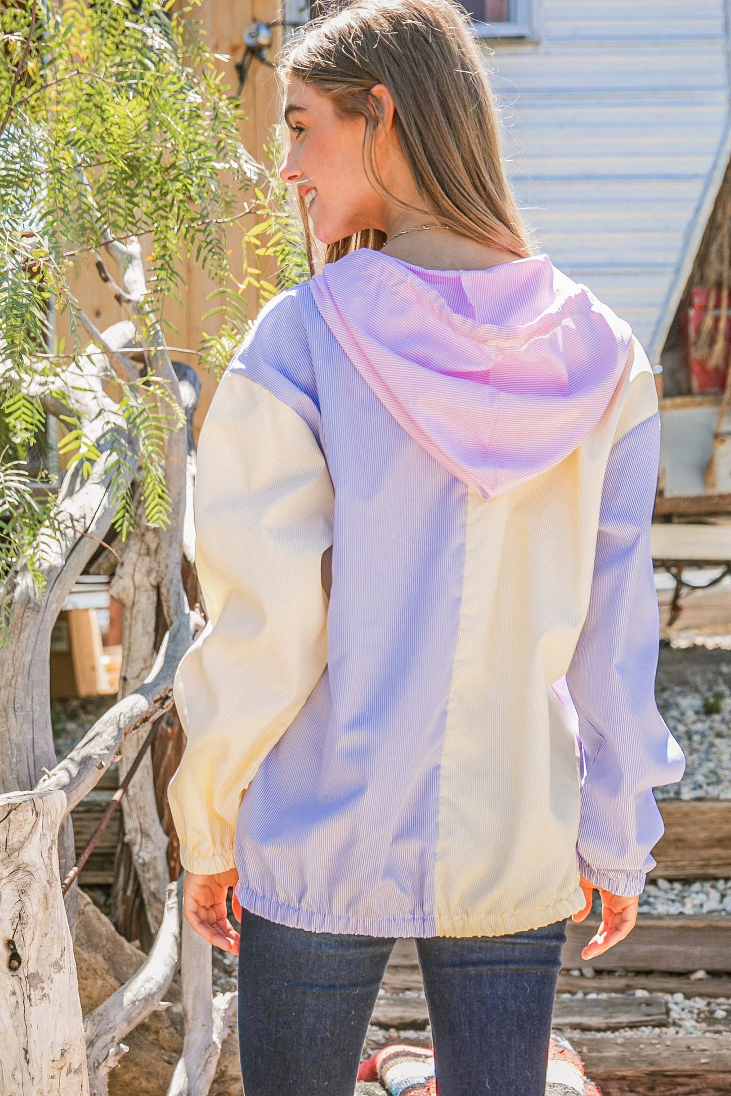 AND THE WHY - ***(OPEN SIZING)***ATW14787 -Stripe Color Block Windbreaker