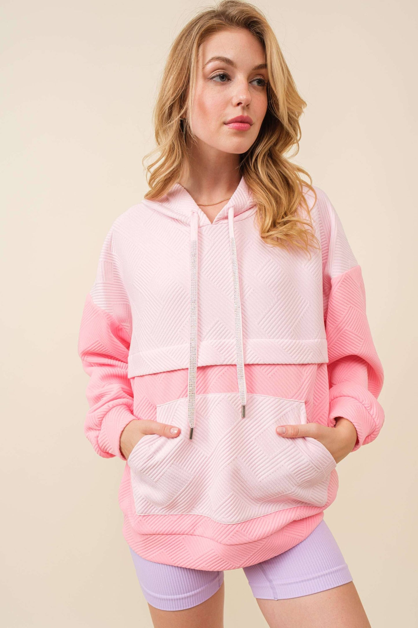 Main Strip - Color Combo Rhinestone Trim Hoodie Jacket