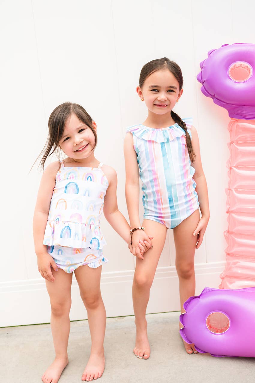 Lorelai Swim in Watercolor Stripe