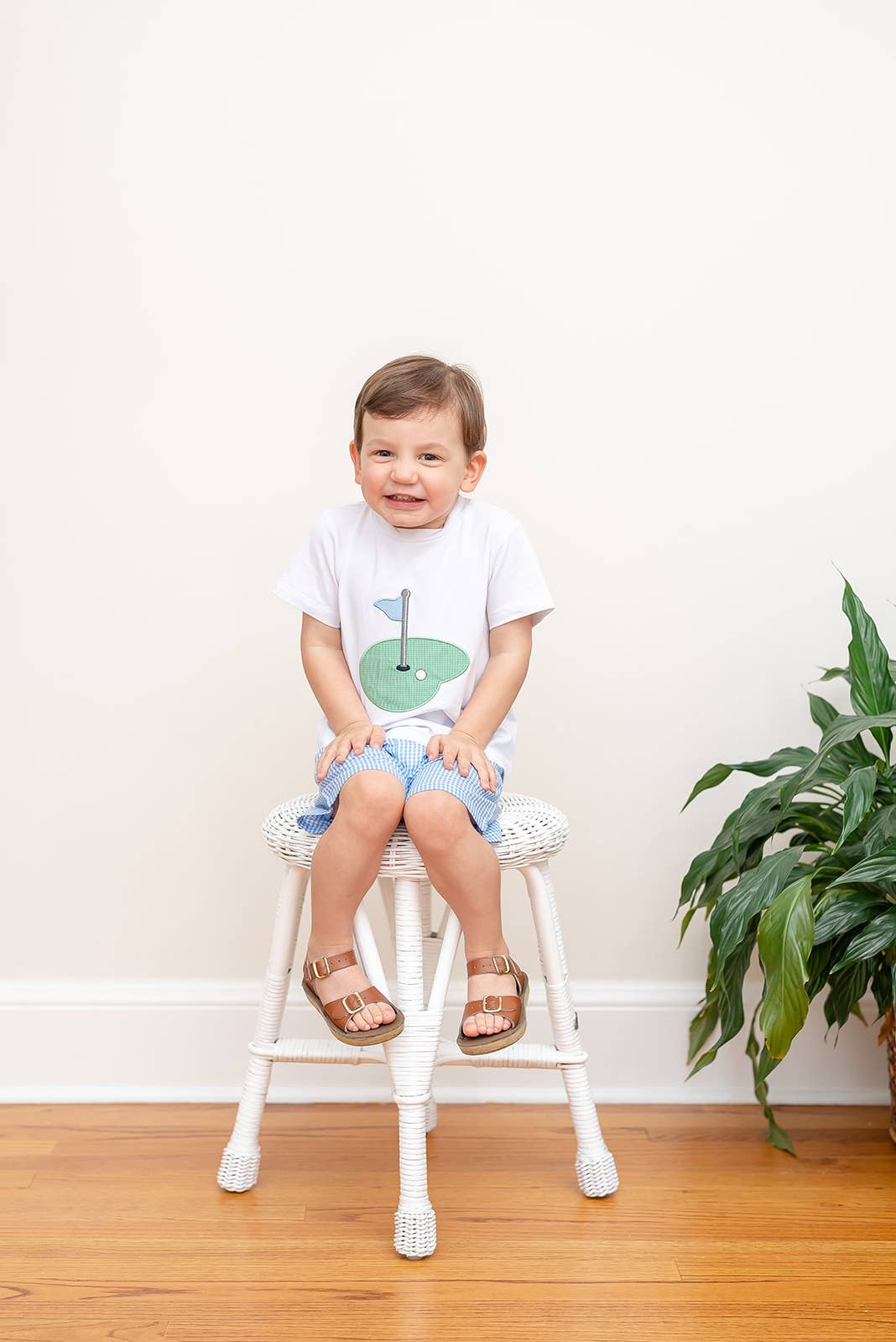 Lil Cactus - Blue Gingham Golf Hole Shirt and Shorts Set