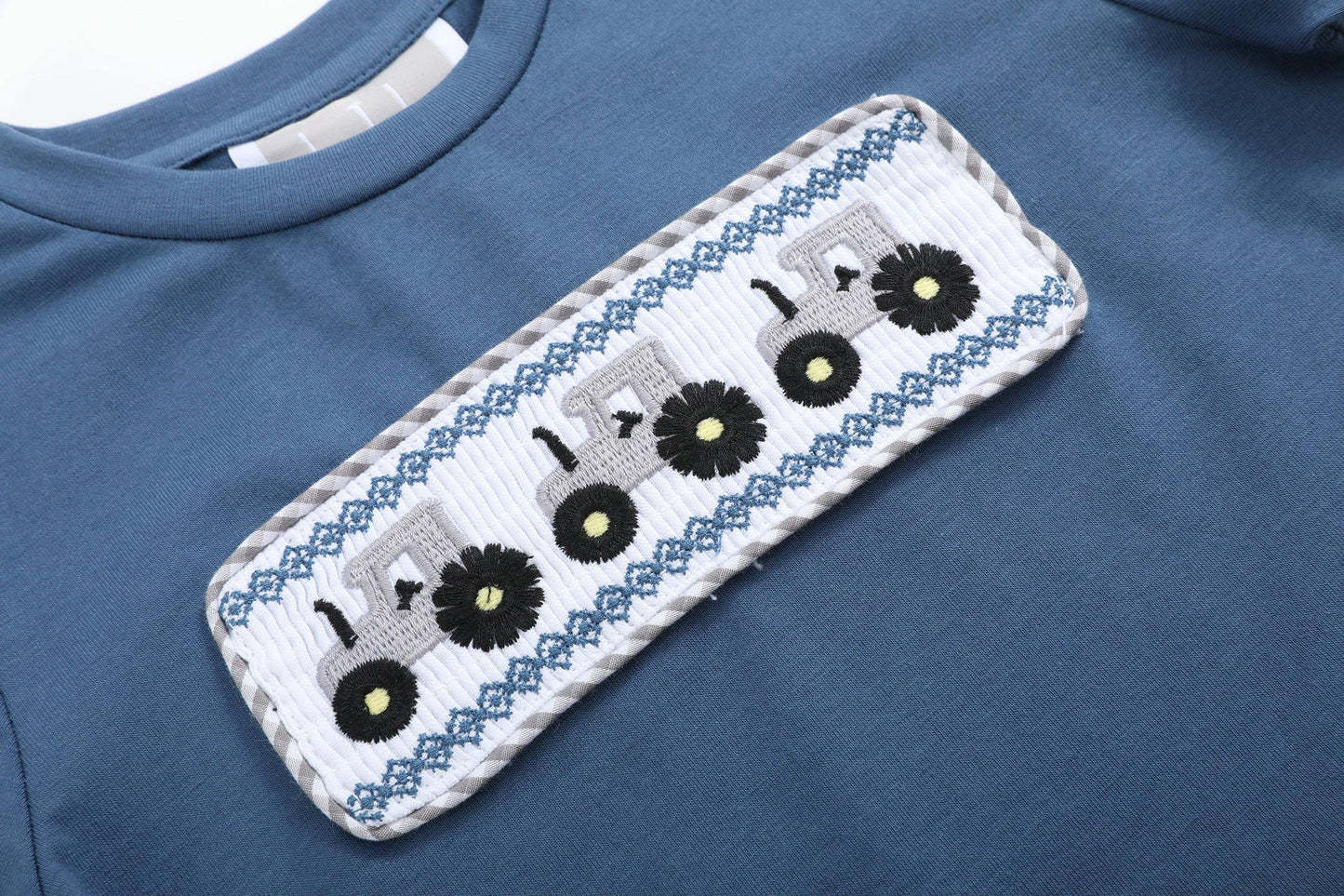Lil Cactus - Blue Tractor Smocked Shirt and Gray Shorts Set