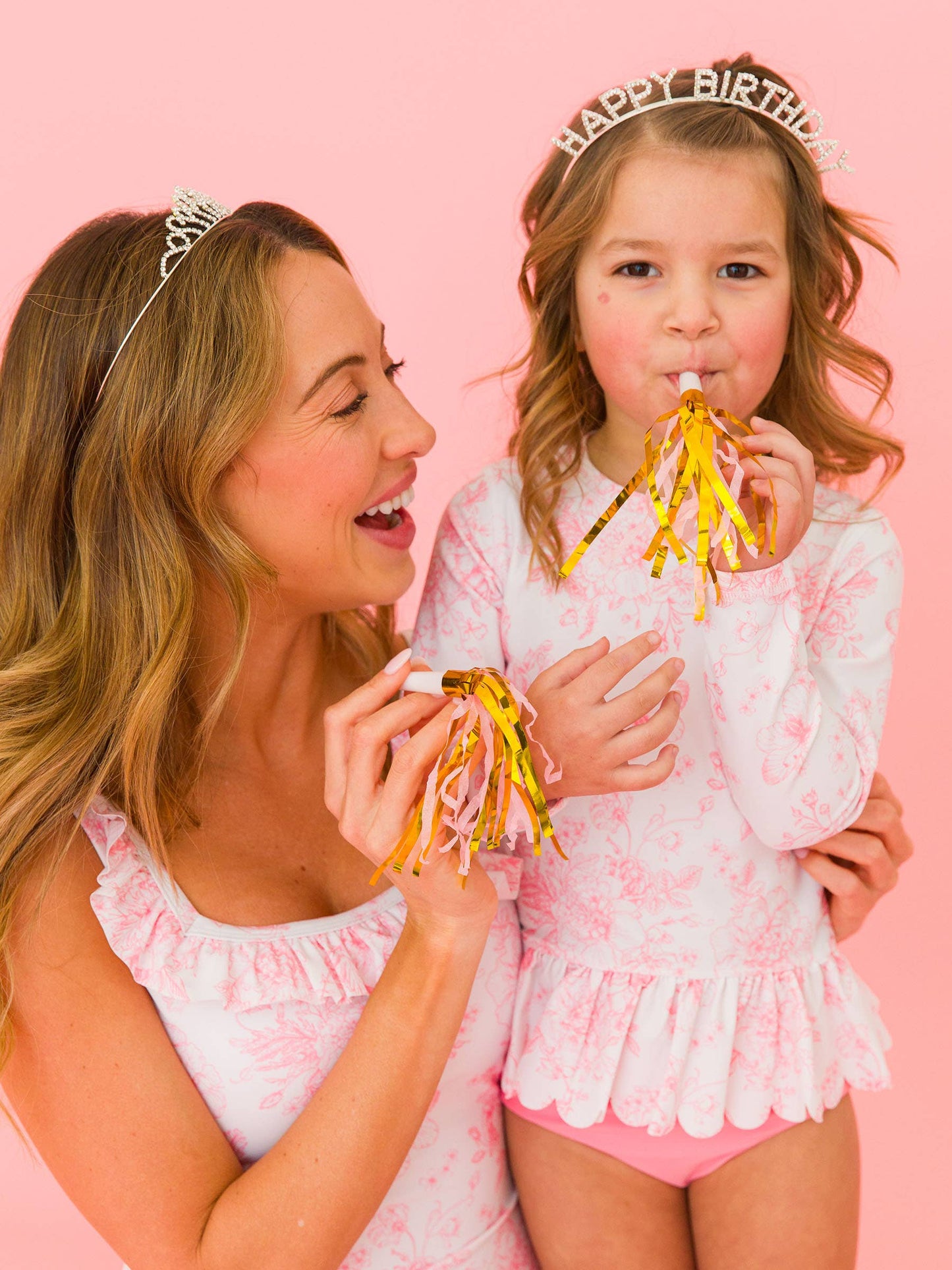 RuffleButts + RuggedButts - Girls Pink Butterfly Garden Toile Long Sleeve Rash Guard 2-Piece