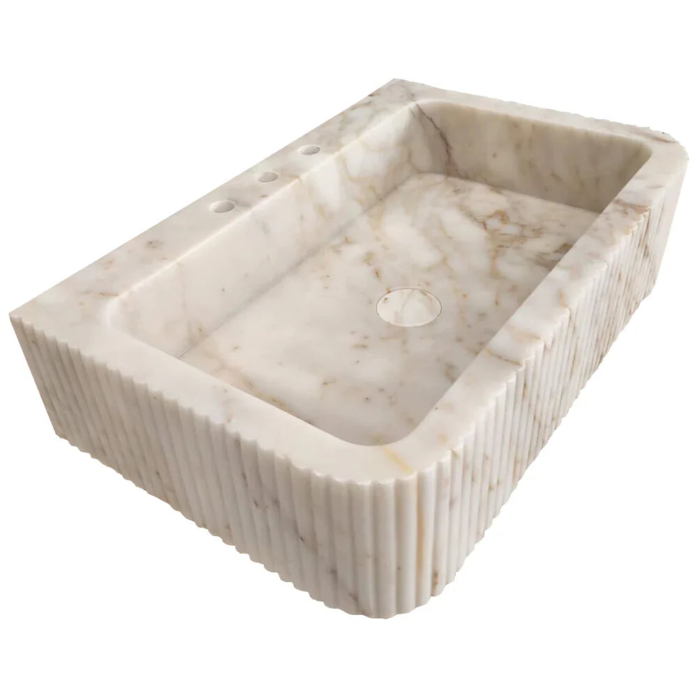 Calacatta Gold Marble Wall-mount Bathroom Vanity Sink Fluted (W)18" (L)30" (H)8"