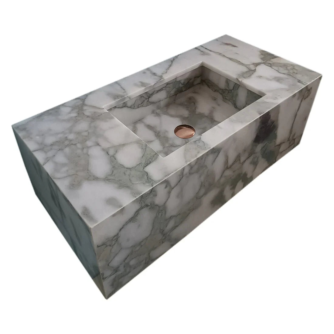 Calacatta Verde Marble Rectangular Wall-mount Bathroom Sink with 10" Backsplash (W)16" (L)34" (H)12"