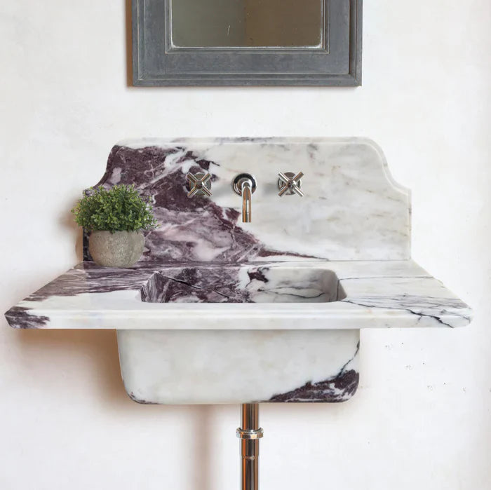 Calacatta Viola Marble Wall-mount Bathroom Sink with 10" Backsplash (W)16" (L)30" (H)8"