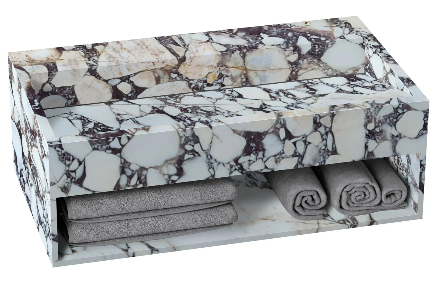 Calacatta Viola Marble Wall-mount Bathroom Sink Hidden Drain with Storage (W)18" (L)40" (H)10"