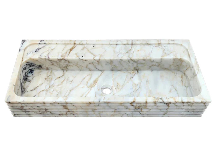 Calacatta Viola Gold Marble Wall-mount Bathroom Sink Horizontal Fluted (W)16" (L)36" (H)5"