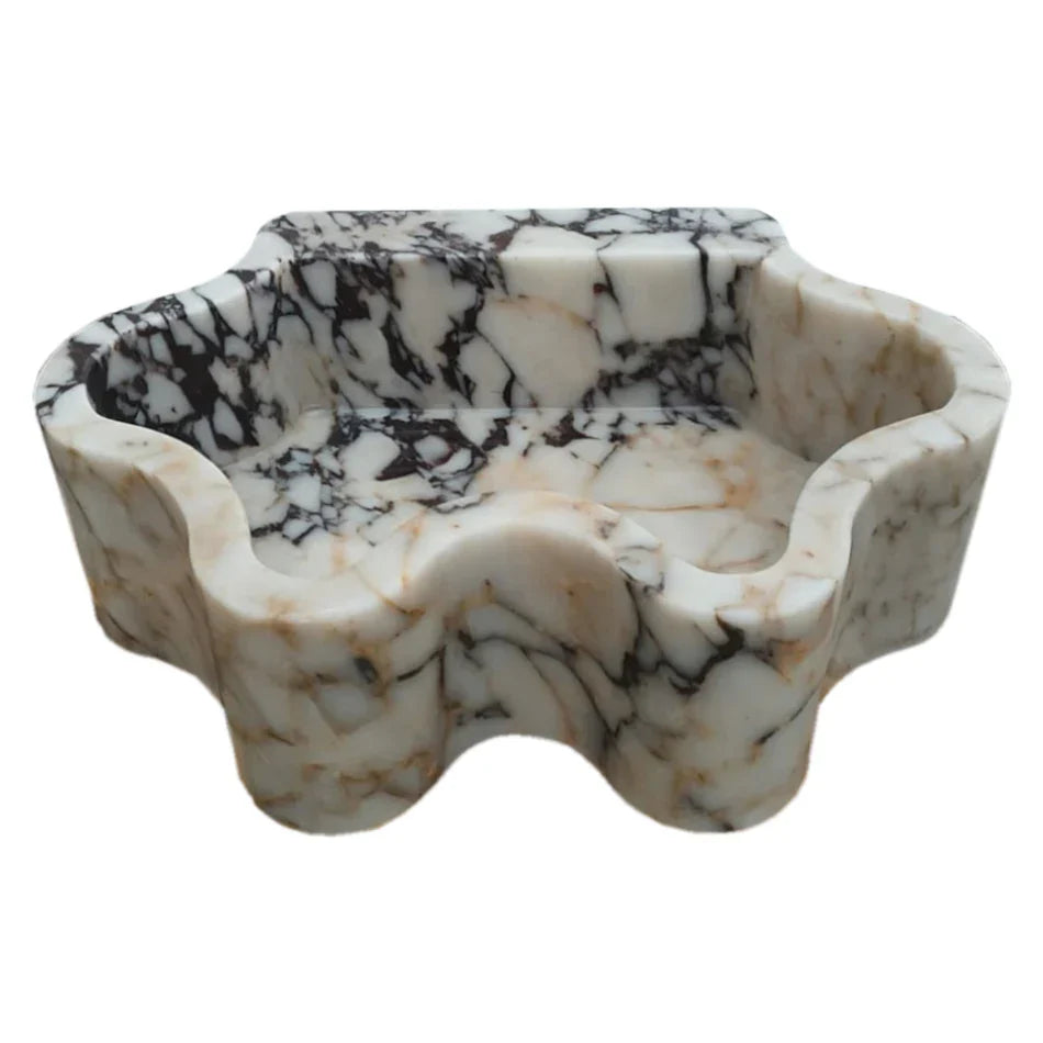 Calacatta Viola Marble Wall-mount Bathroom Sink Wavy Edges (W)16" (L)21" (H)6"