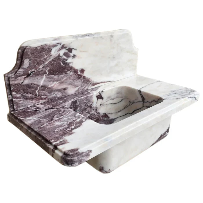 Calacatta Viola Marble Wall-mount Bathroom Sink with 10" Backsplash (W)16" (L)30" (H)8"