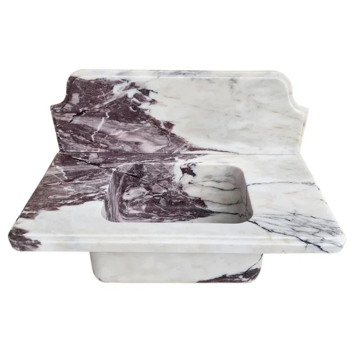 Calacatta Viola Marble Wall-mount Bathroom Sink with 10" Backsplash (W)16" (L)30" (H)8"