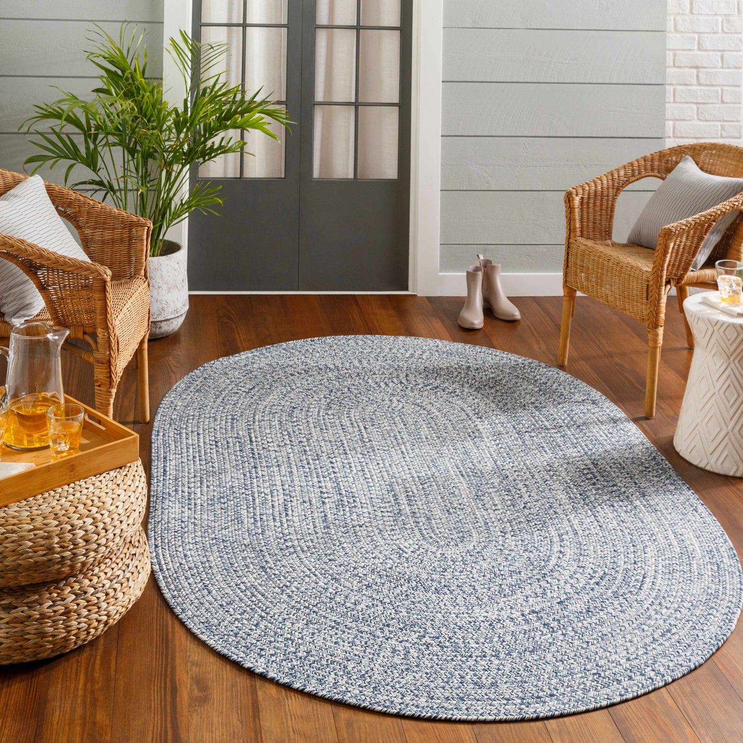 Blue Braided Faux Jute Rug