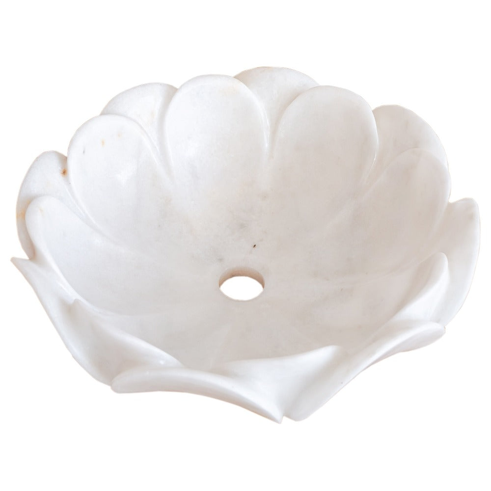 Carrara White Marble Natural Stone Flower Shape Polished Sink (D)17" (H)6"