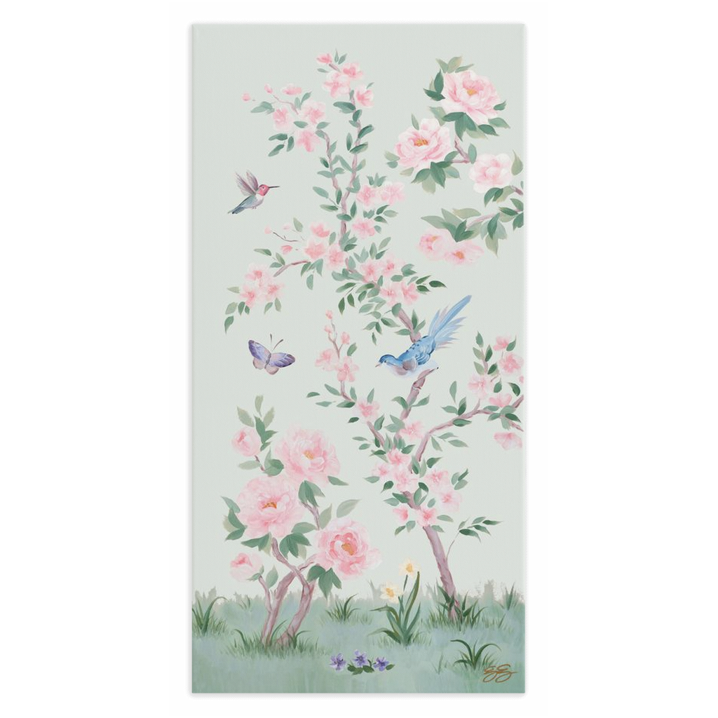 April, a green chinoiserie canvas wrap