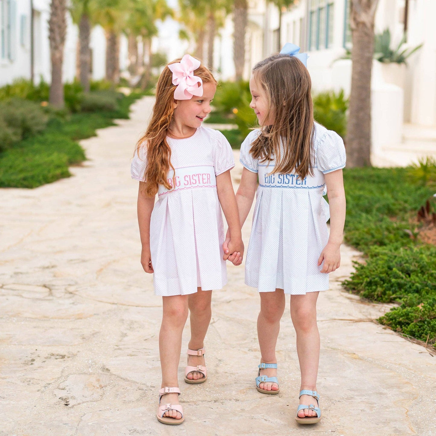 Shrimp and Grits Kids - Girls Smocked Dress - Big Sister Blue