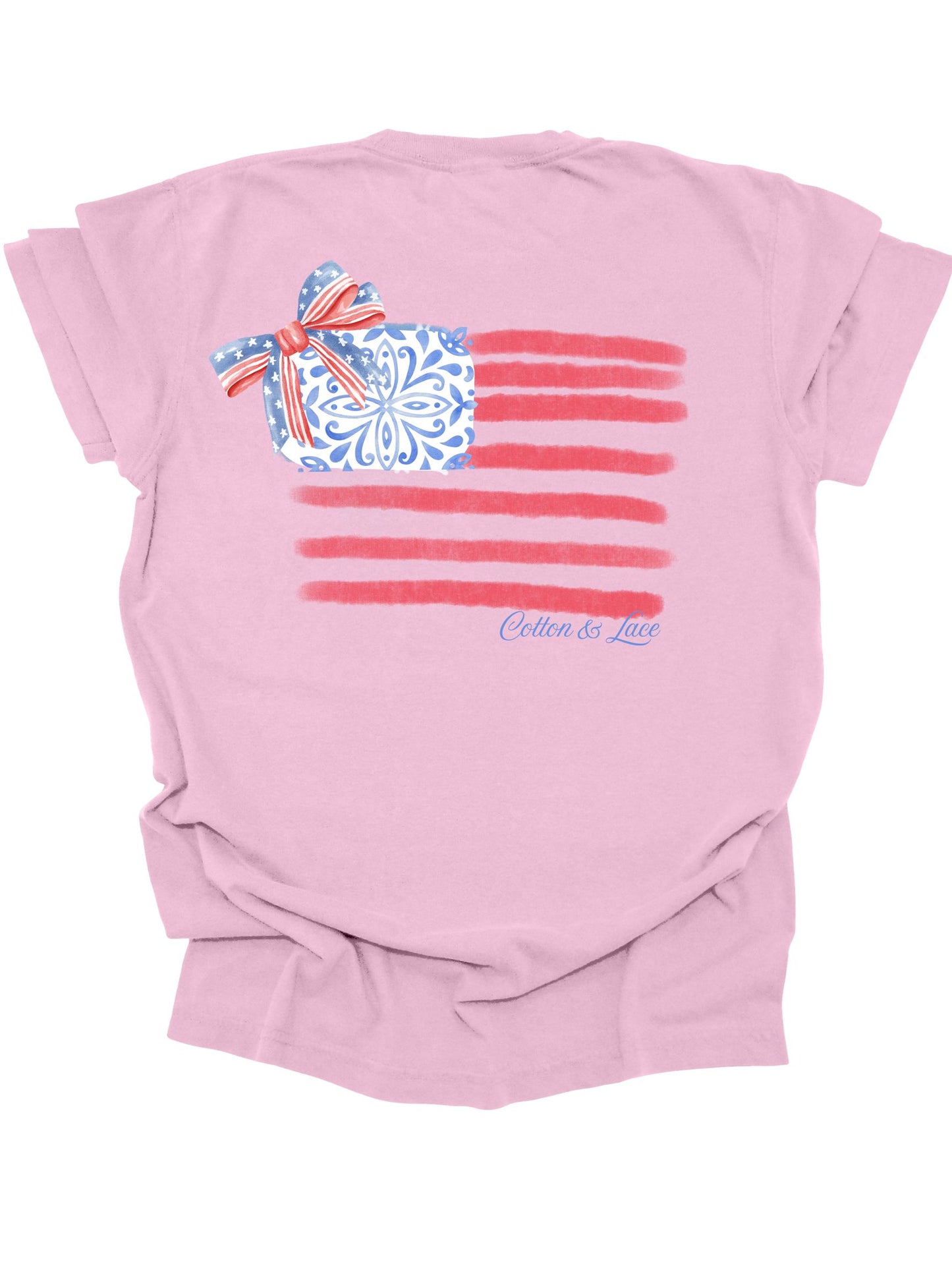 Cotton & Lace Comfort Colors Chinoiserie American Flag (front and back design)