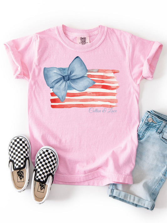 Cotton & Lace Comfort Colors Watercolor Flag with Large Bow