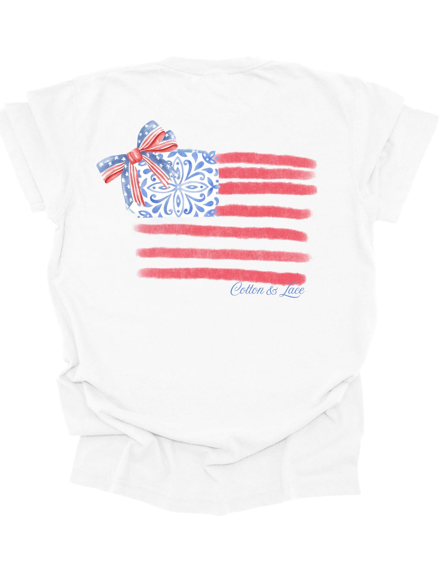 Cotton & Lace Comfort Colors Chinoiserie American Flag (front and back design)
