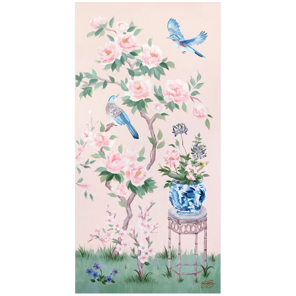 June, a pink chinoiserie fine art print on paper