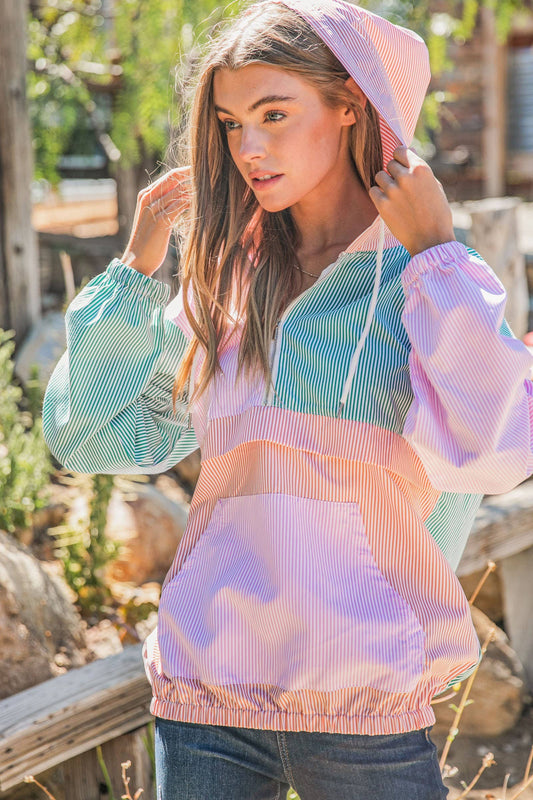 AND THE WHY - ***(OPEN SIZING)***ATW14787 -Stripe Color Block Windbreaker
