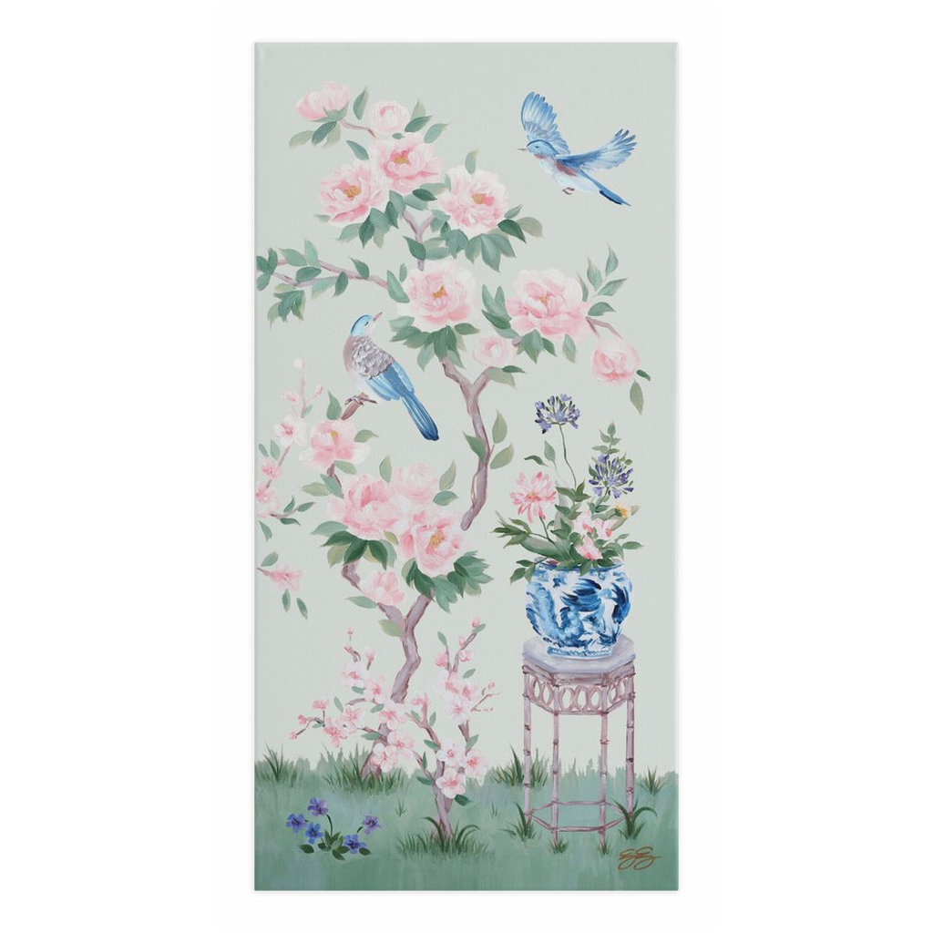 June, a green chinoiserie canvas wrap