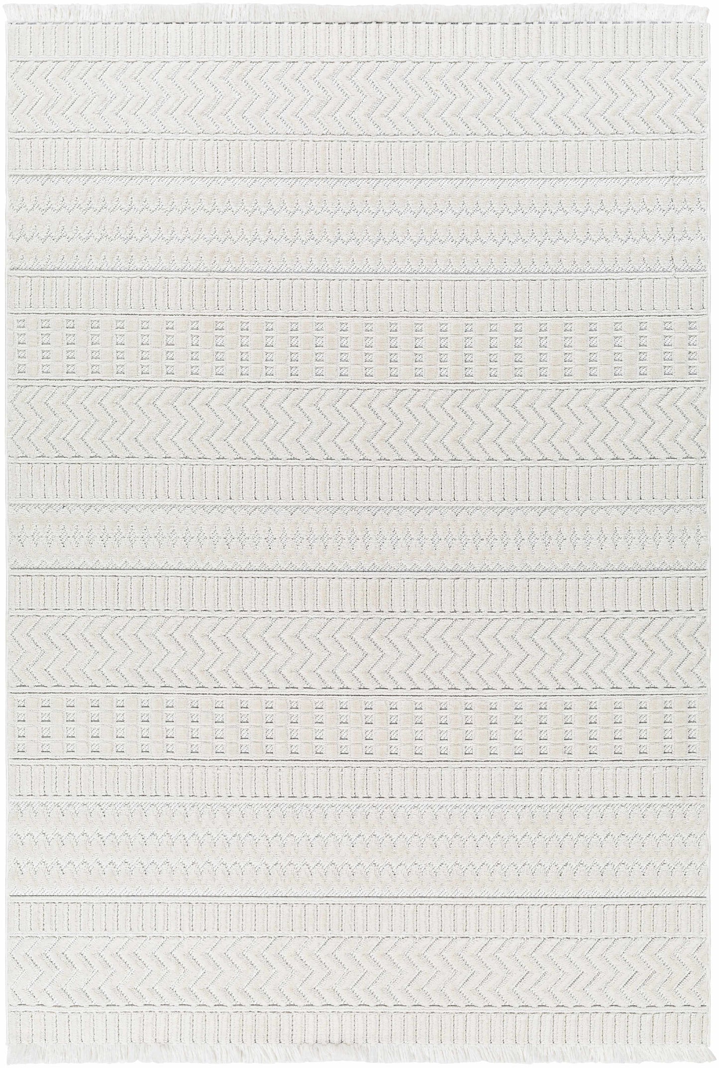 Cira Textured Fringed White Rug - Limited Edition