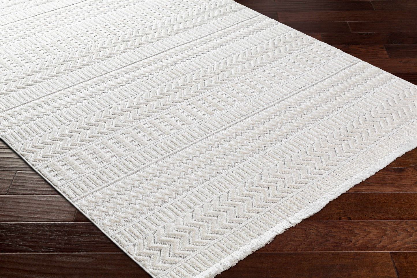 Cira Textured Fringed White Rug - Limited Edition