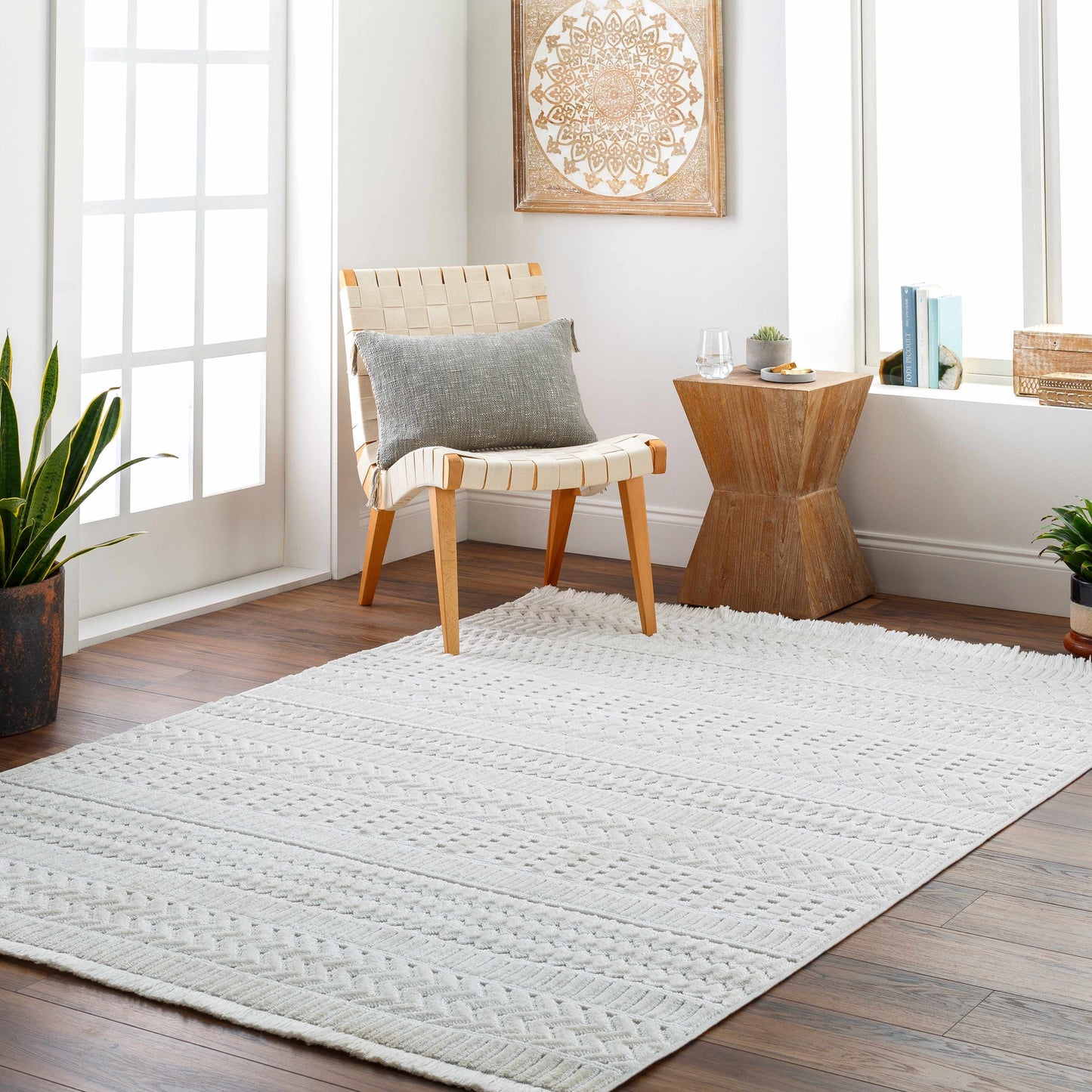 Cira Textured Fringed White Rug - Limited Edition