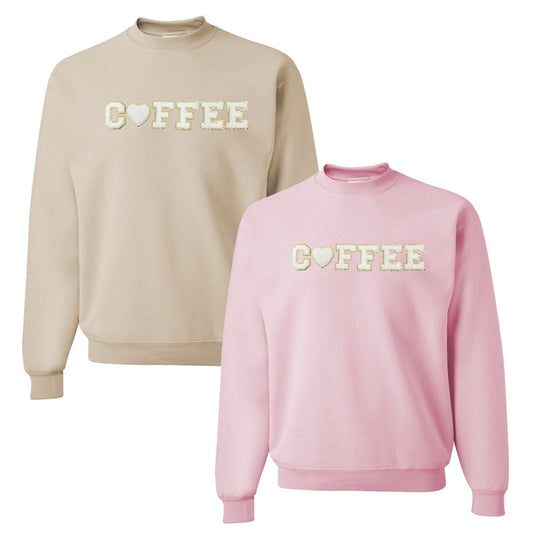 Coffee Heart Letter Patch Crewneck Sweatshirt