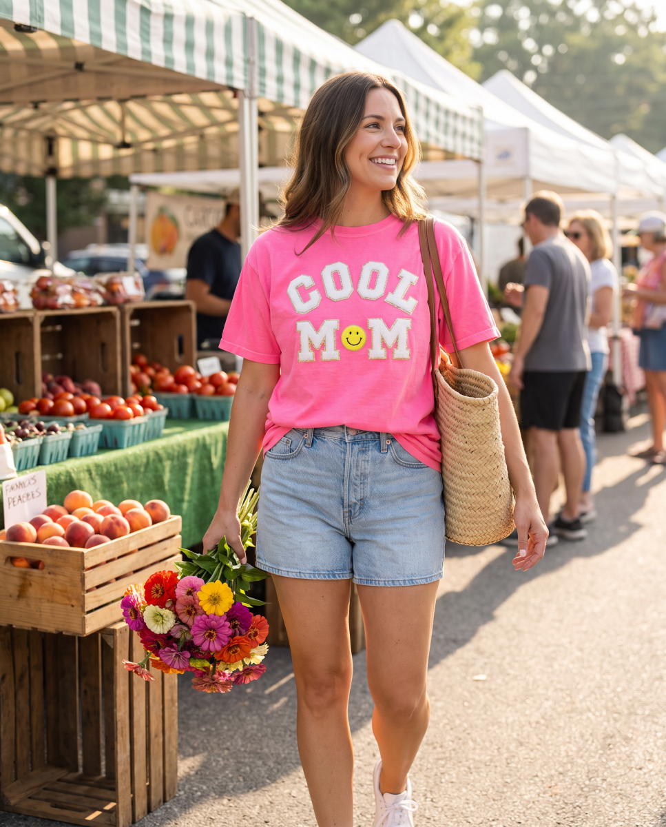 'Cool Mom' Letter Patch T-Shirt