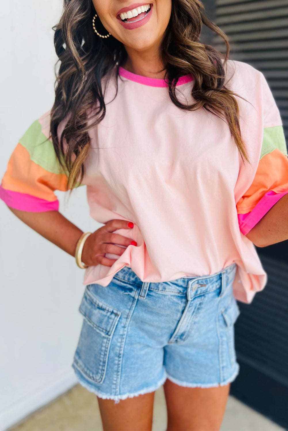 Pink Colorblock Oversized Tee