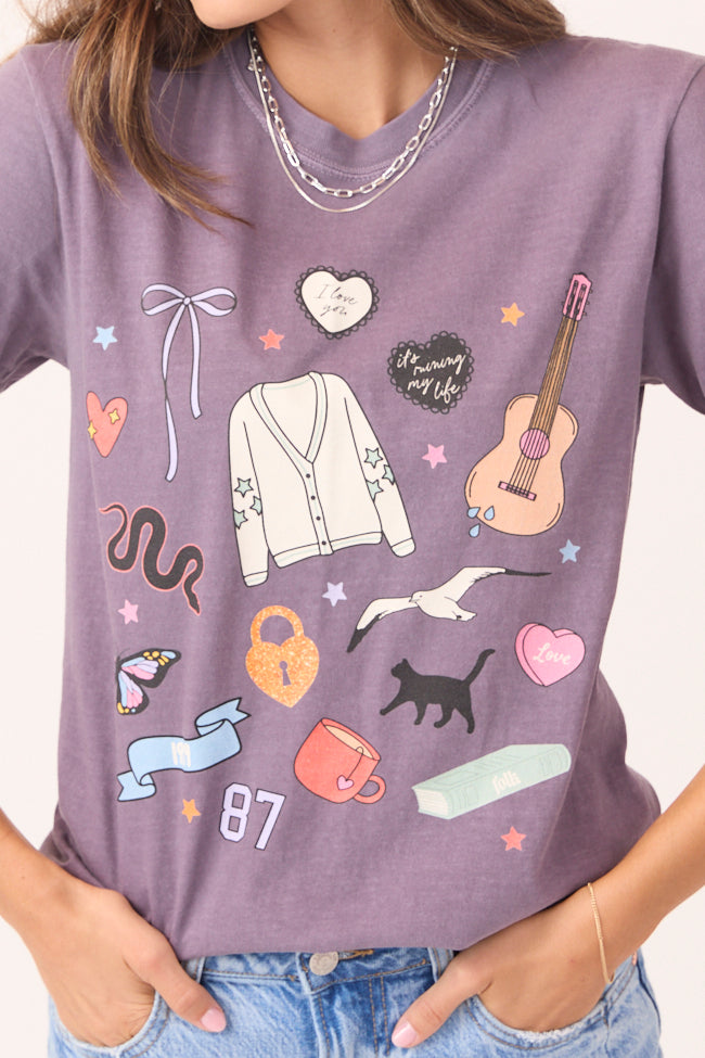 Eras Multi Icons Purple Comfort Colors Graphic Tee SALE