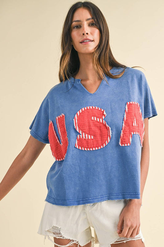 anniewear - MINERAL WASHED USA PATCHED KNIT TOP_AT1891