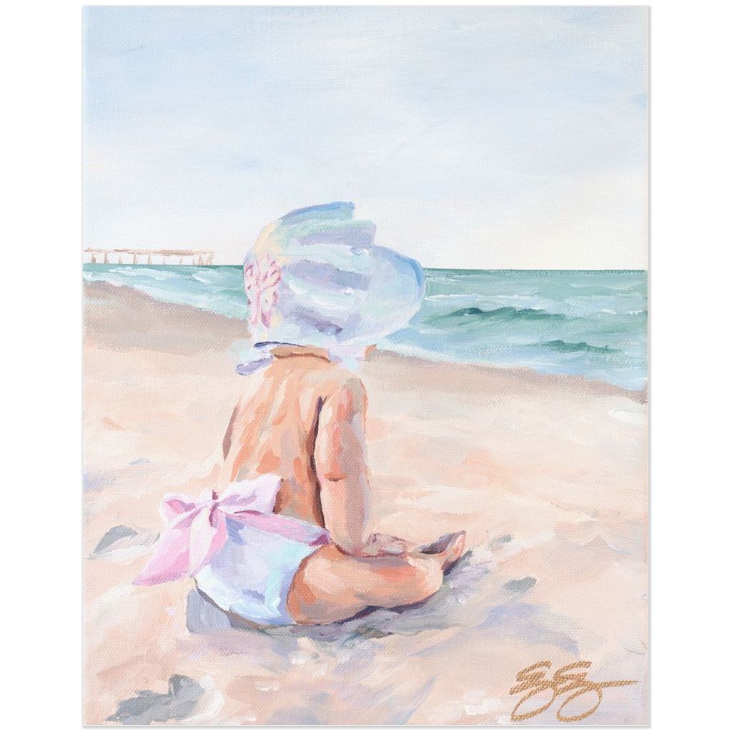 Beach babies: white bonnet, a fine art print on paper