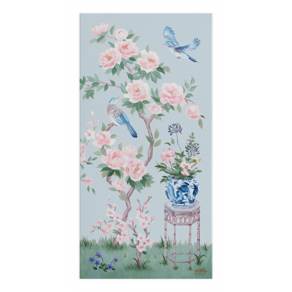 June, a blue chinoiserie canvas wrap