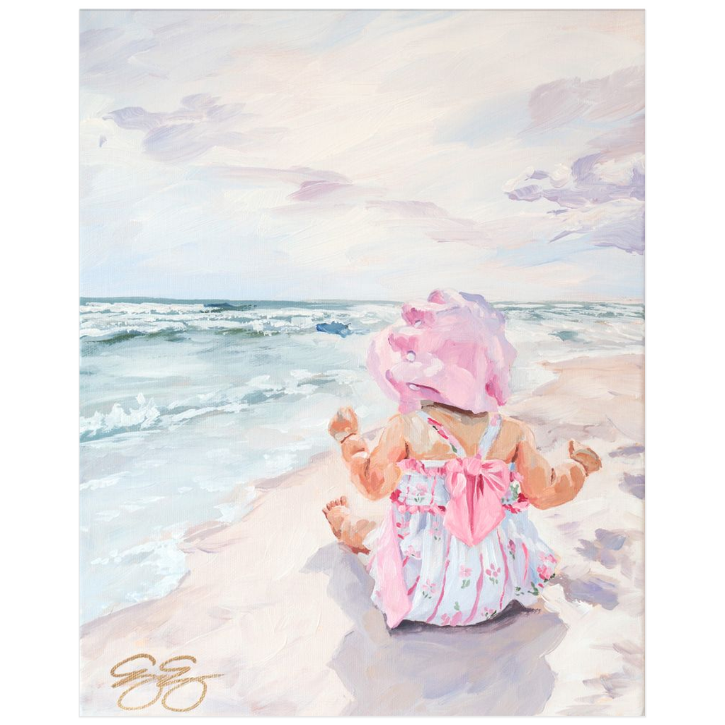 Beach babies: pink bonnet, a fine art print on paper