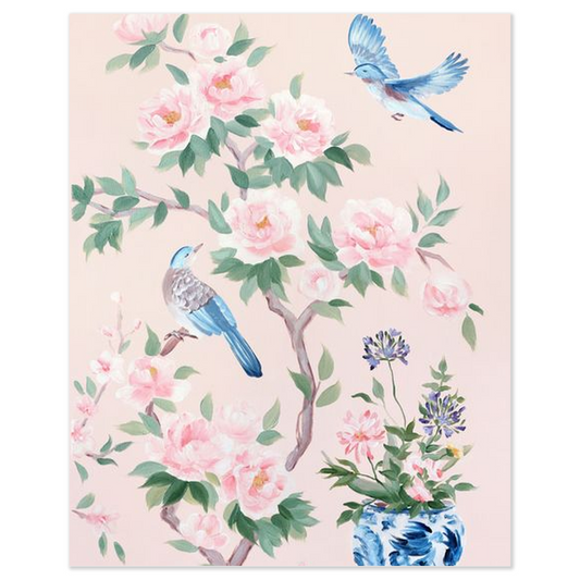 Two Birds (Detail from "June"), a pink chinoiserie fine art print