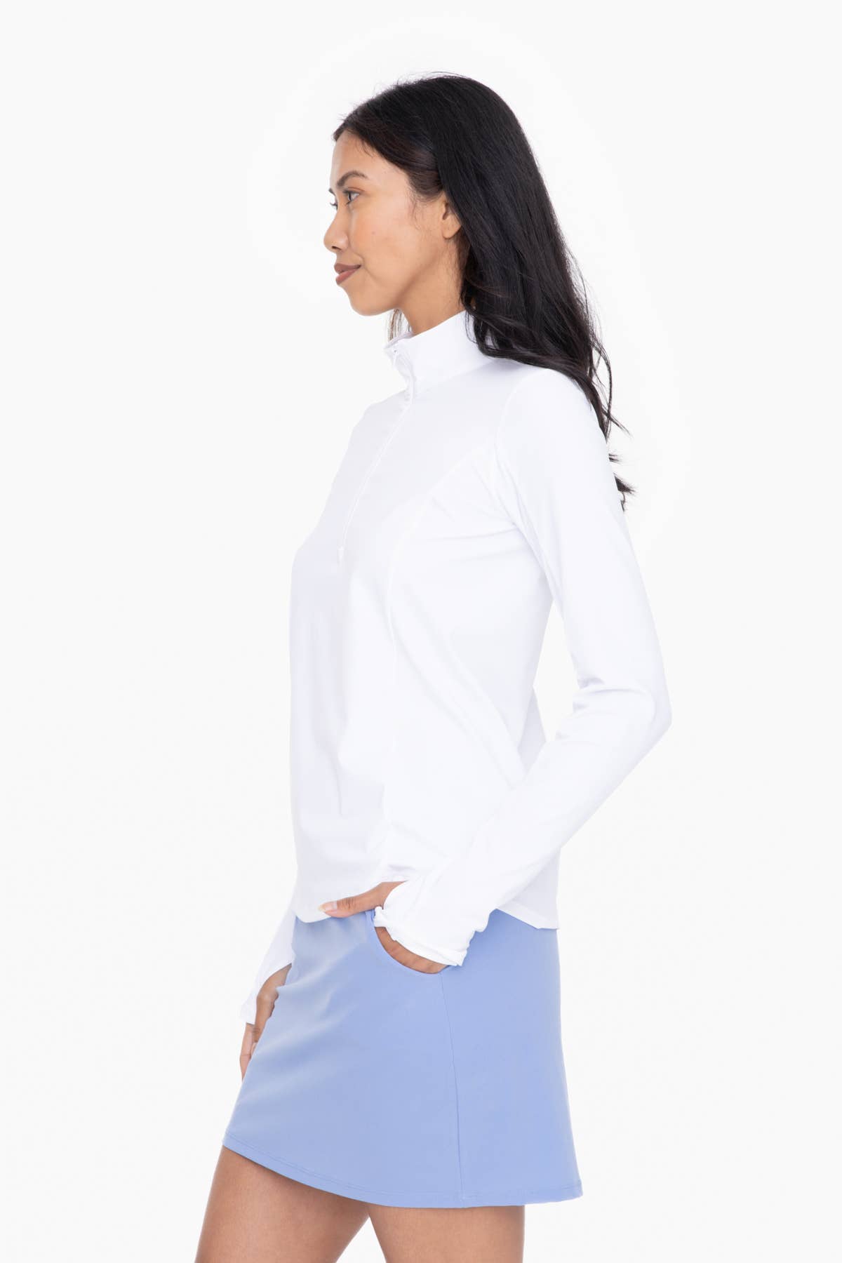 Mono B - Mock Neck Half Zip Long Sleeve Active Top