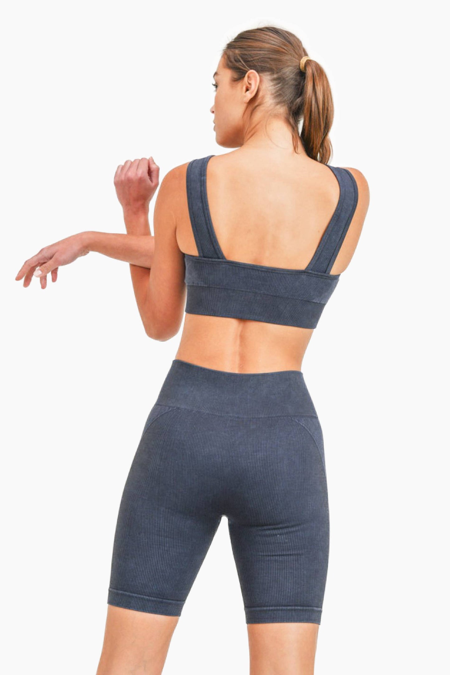 Mono B - Spliced Mineral-Washed Seamless Ribbed Sports Bra