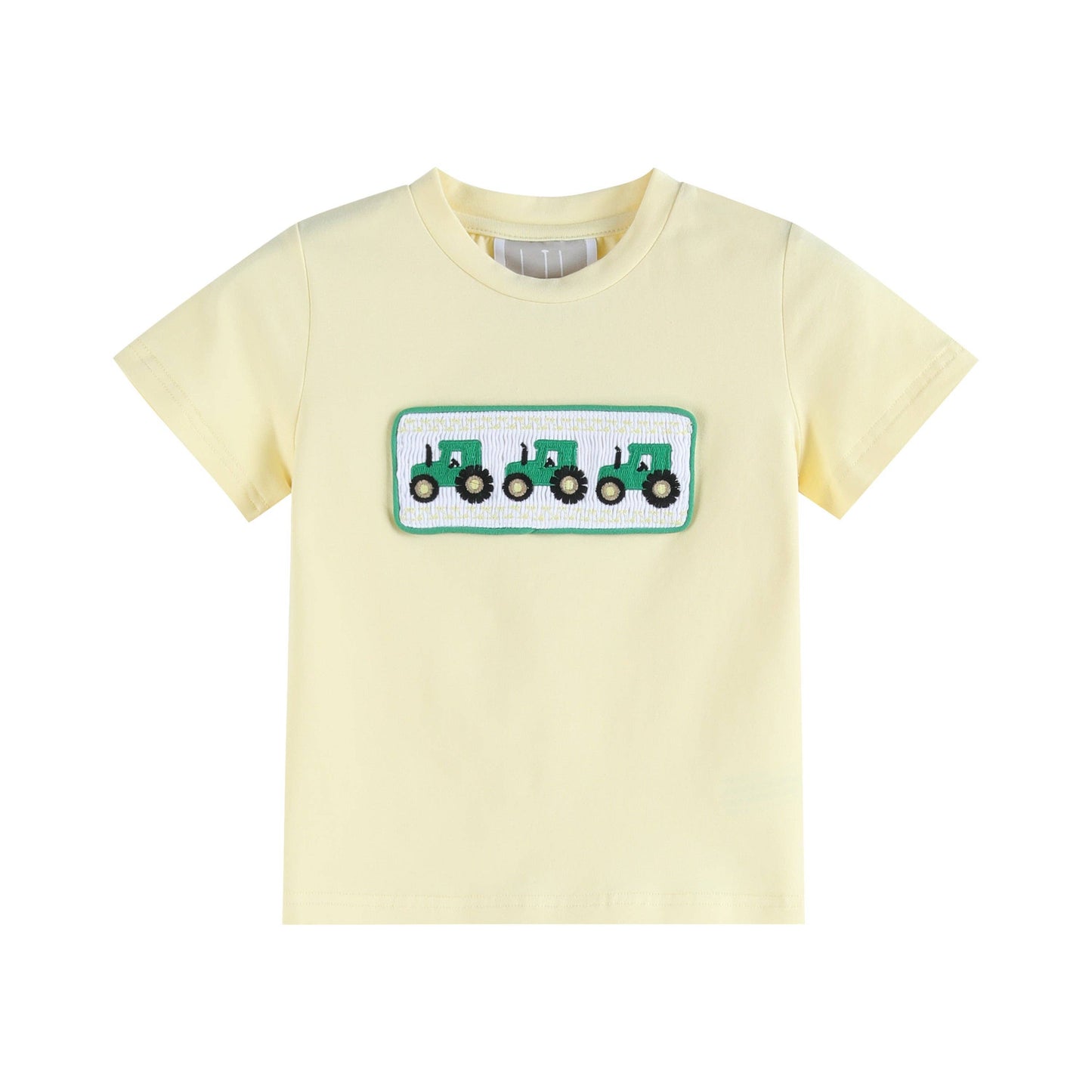 Lil Cactus - Green Tractor Smocked T-Shirt and Gray Gingham Shorts Set