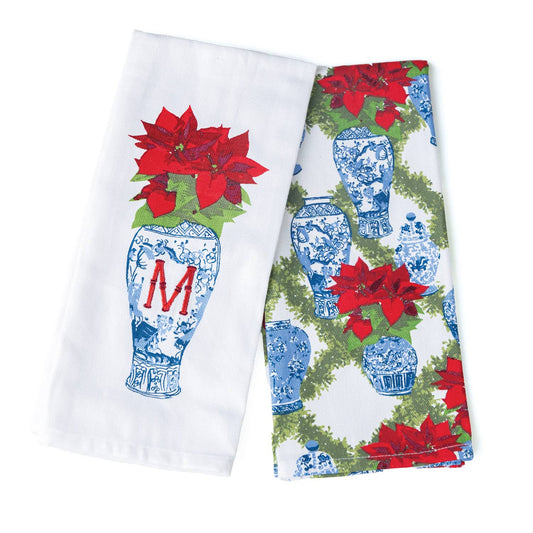 8 Oak Lane - Poinsettias Initial Kitchen Towel Set